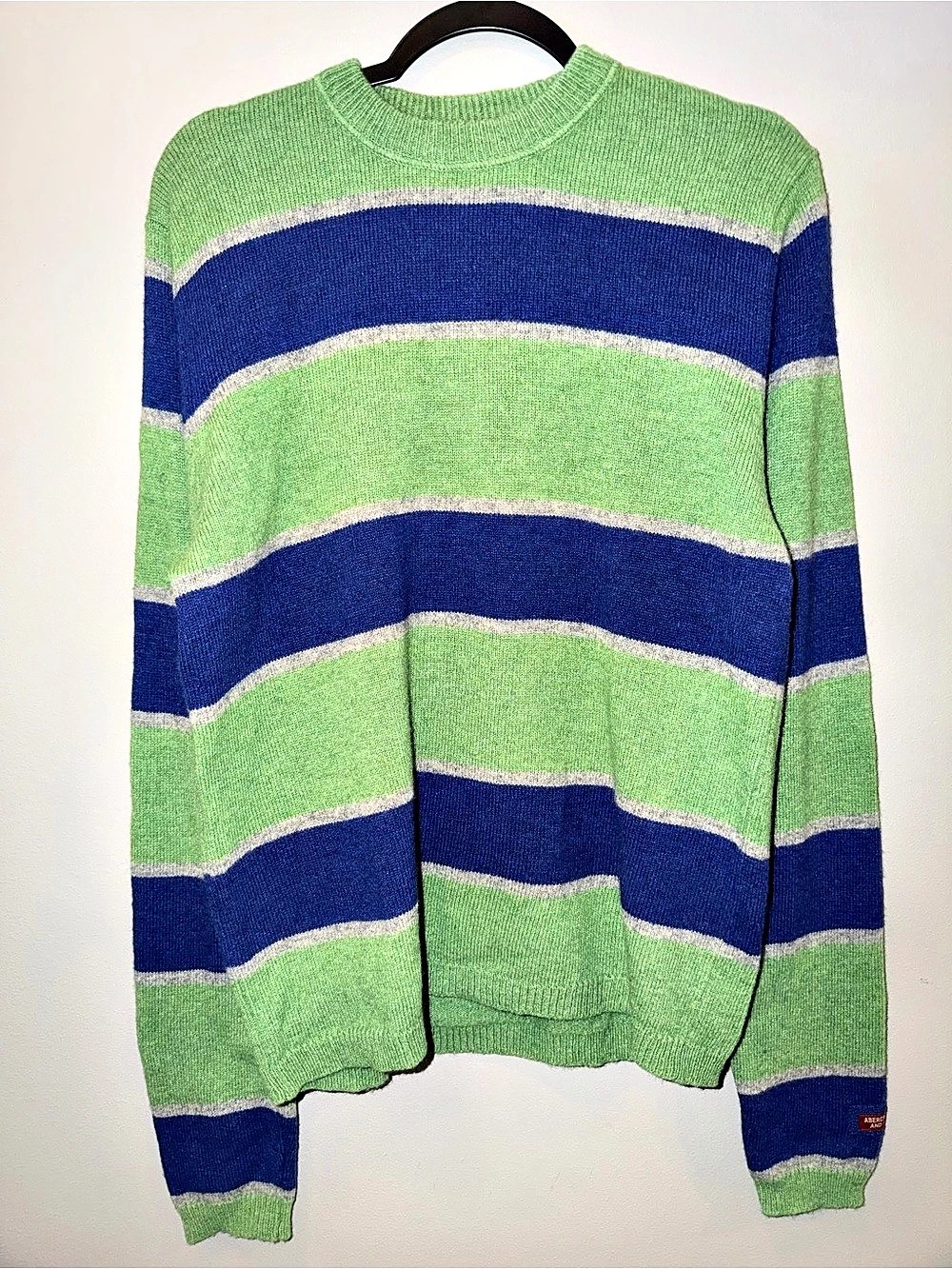 Vintage Abercrombie & Fitch Muscle Striped Crewneck Sweater Green Blue XL